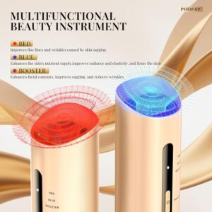 PHOFAY 3-in-1 Facial Device, 1.4oz Matching Gel. Multi Functional Beauty Device, Lifting, Firming, Puffiness Reduction and Promote Absorption & Soothing Care Calm Skin, Youthful Glow (Golden)