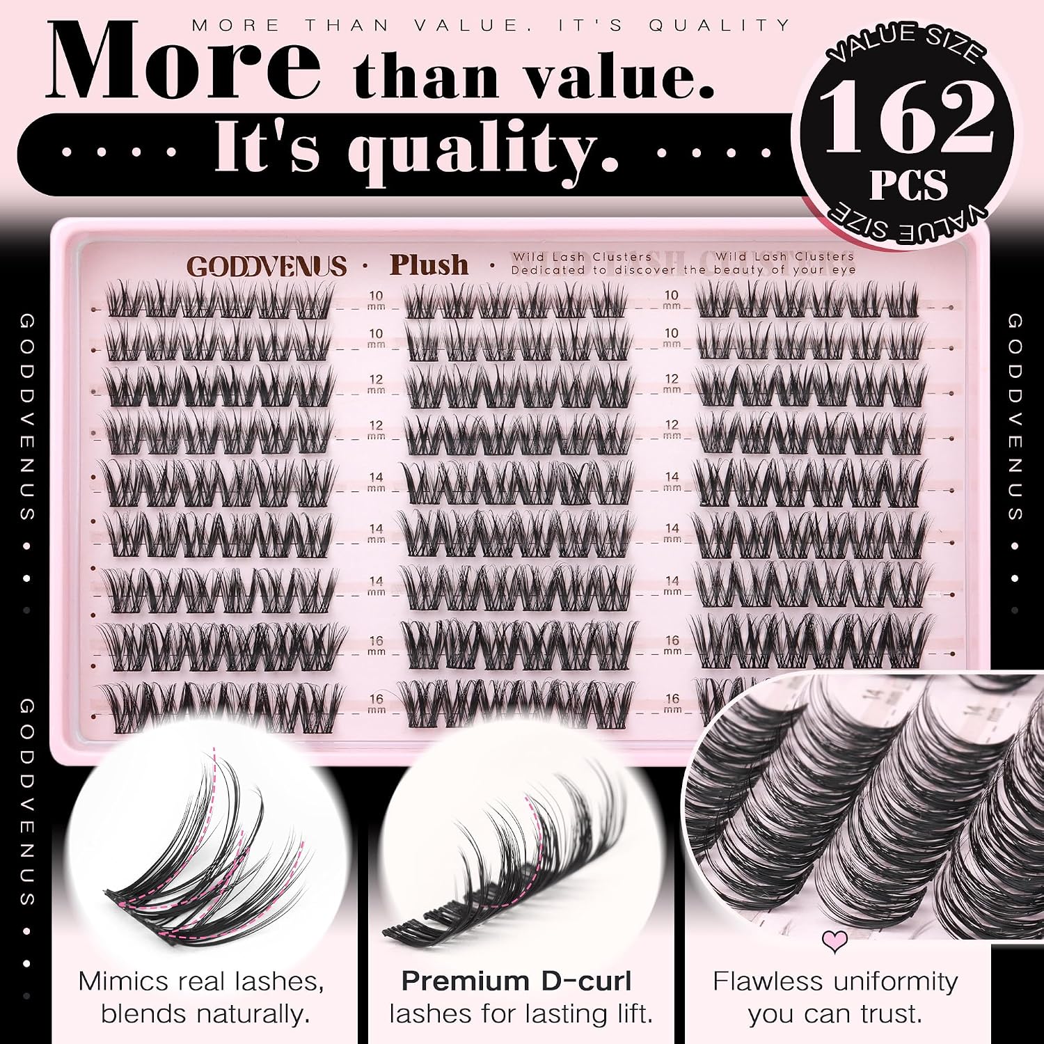 Goddvenus Plush Lash Clusters Kit, Natural Wispy Cluster Eyelash Extensions, Fluffy DIY Lash Extension at Home for Natural Look, D Curl Individual Lashes Kit with Waterproof Bond and Seal - Image 5